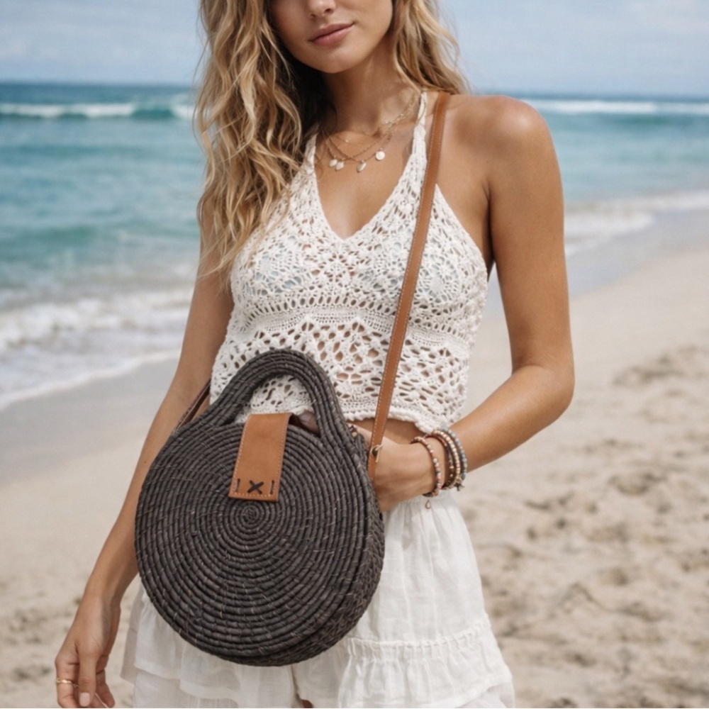 Anthropologie Dark Brown Woven Crossbody Bag 51713